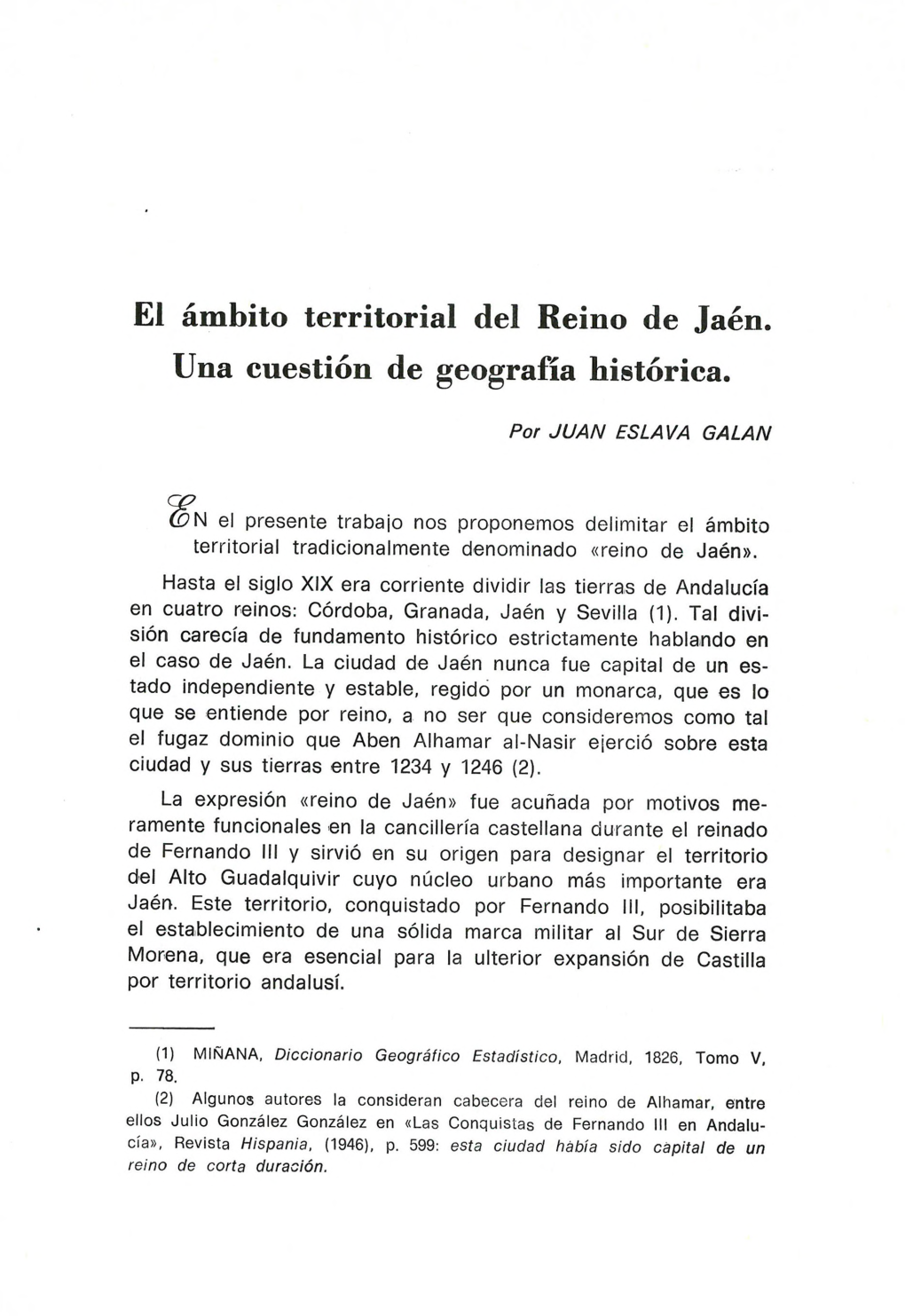 El Ámbito Territorial Del Reino De Jaén Una Cuestión De Geografía Histórica. Por JUAN ESLAVA GALAN