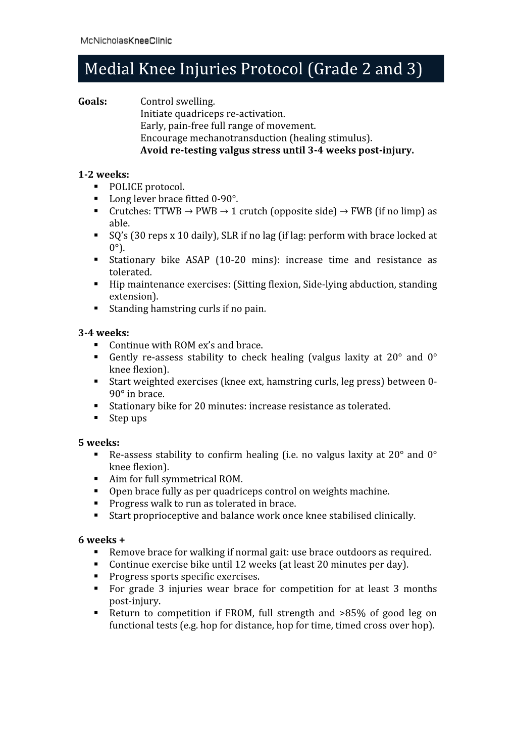 10 Medial Knee Grade 2 and 3 Isolated Injuries Protocol