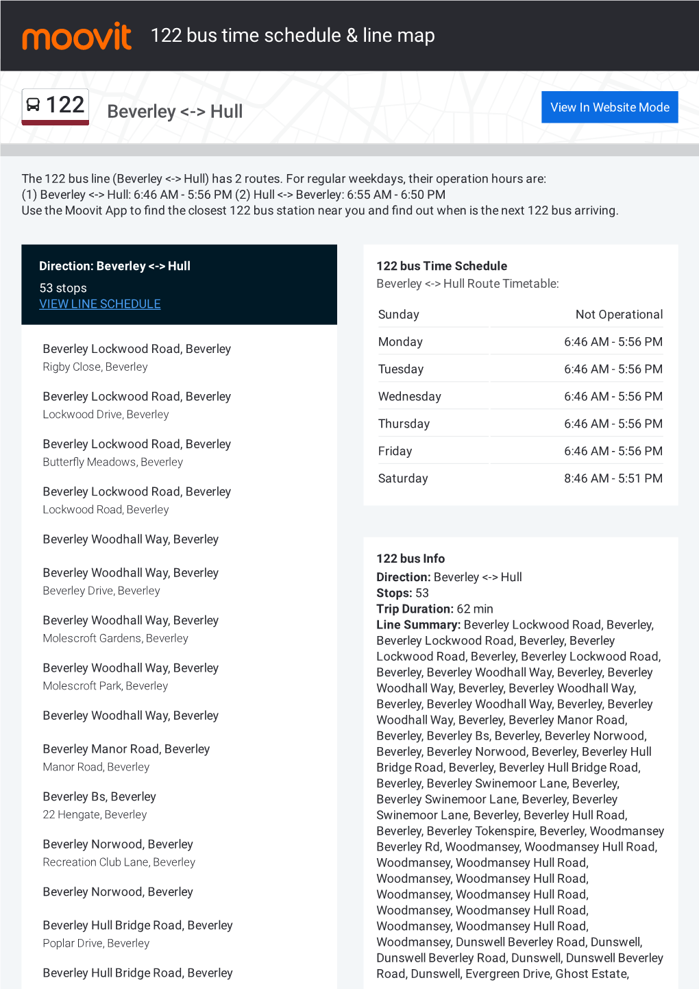 122 Bus Time Schedule & Line Route