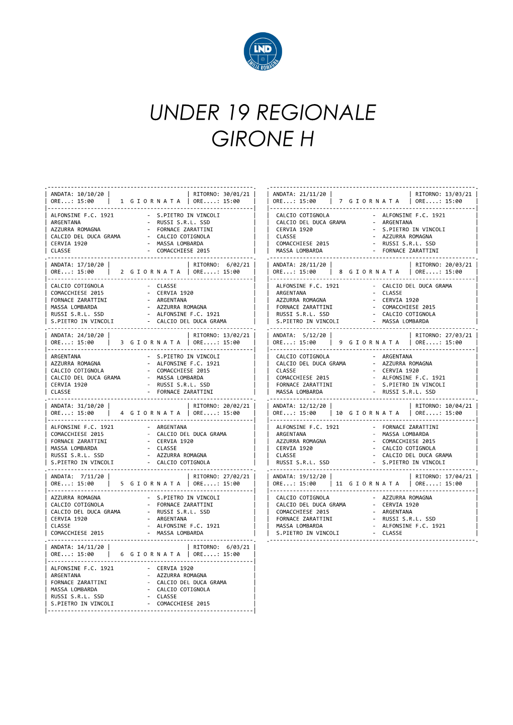 Under 19 Regionale Girone H