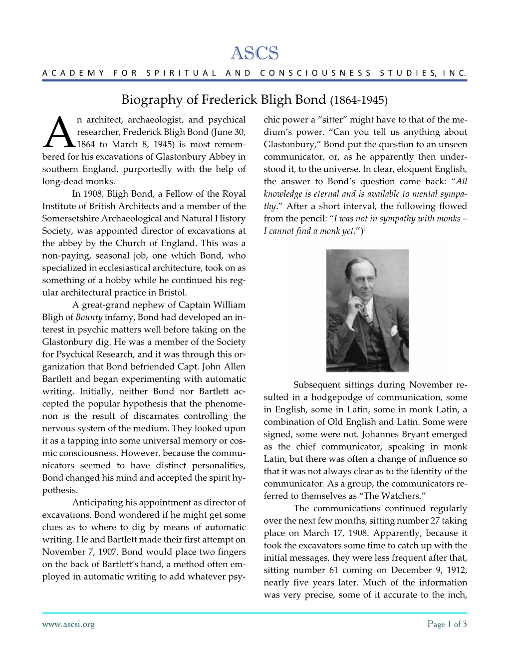 Biography of Frederick Bligh Bond (1864-1945)