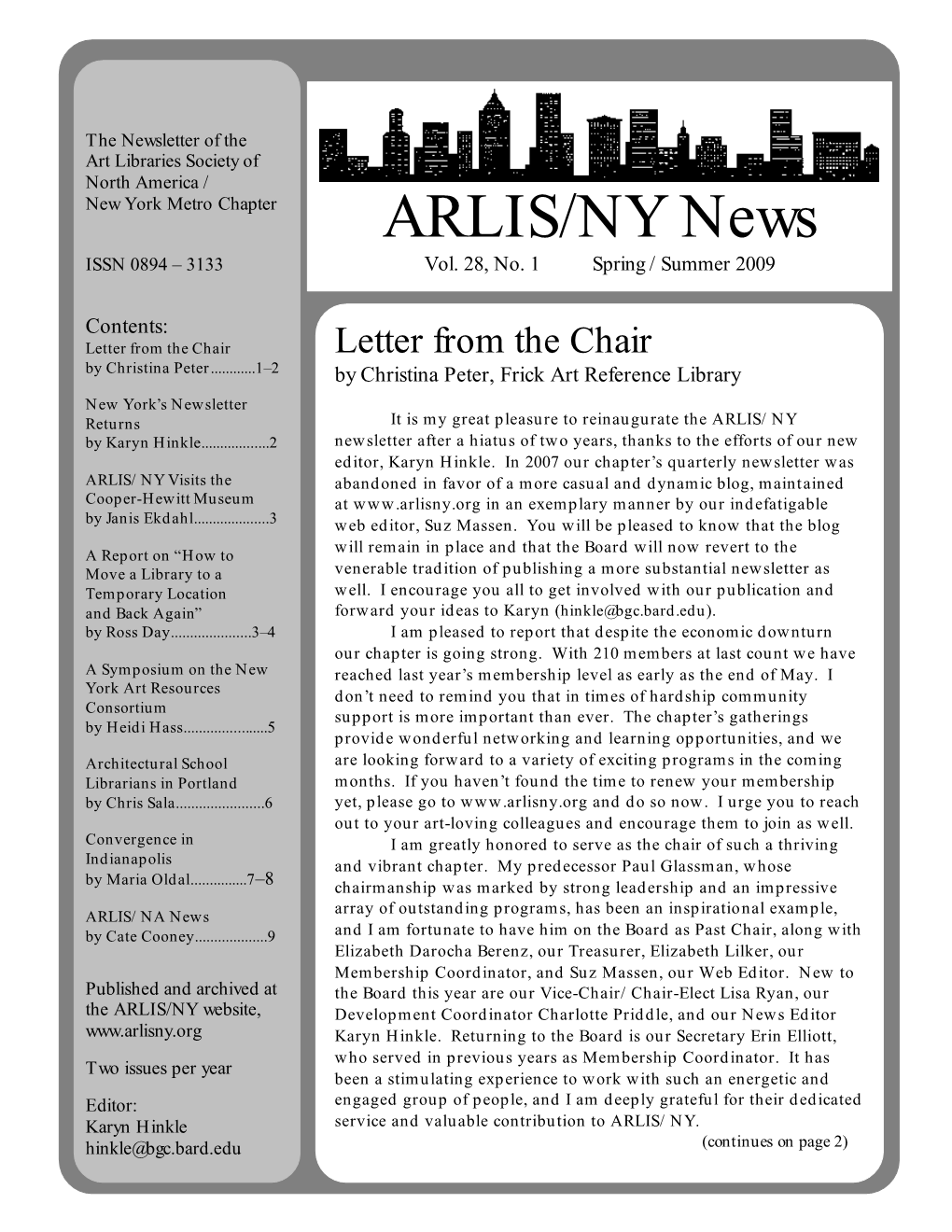 ARLIS/NY News ISSN 0894 – 3133 Vol