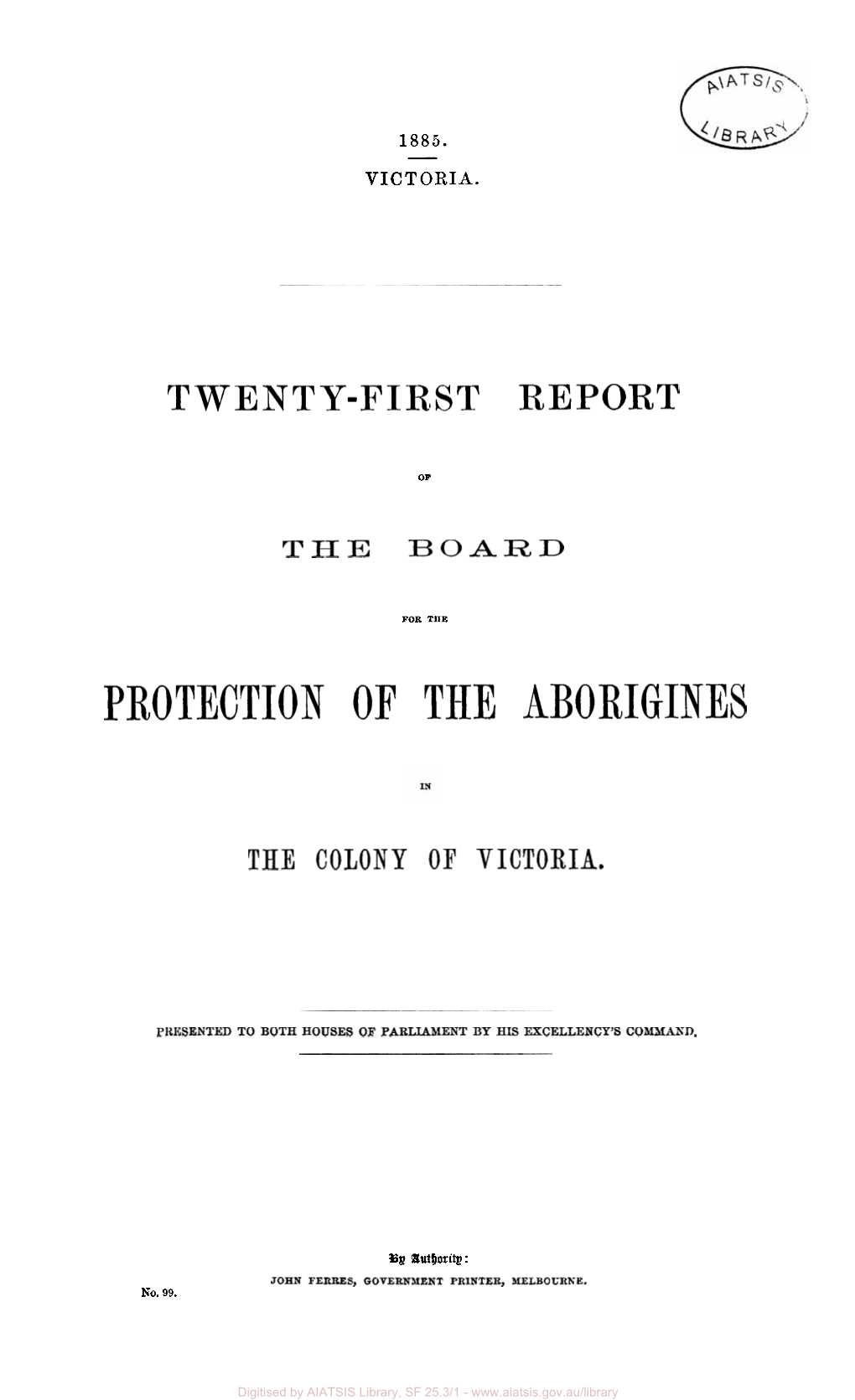 Twenty First Report of the Board for the Protection of the Aborigines In