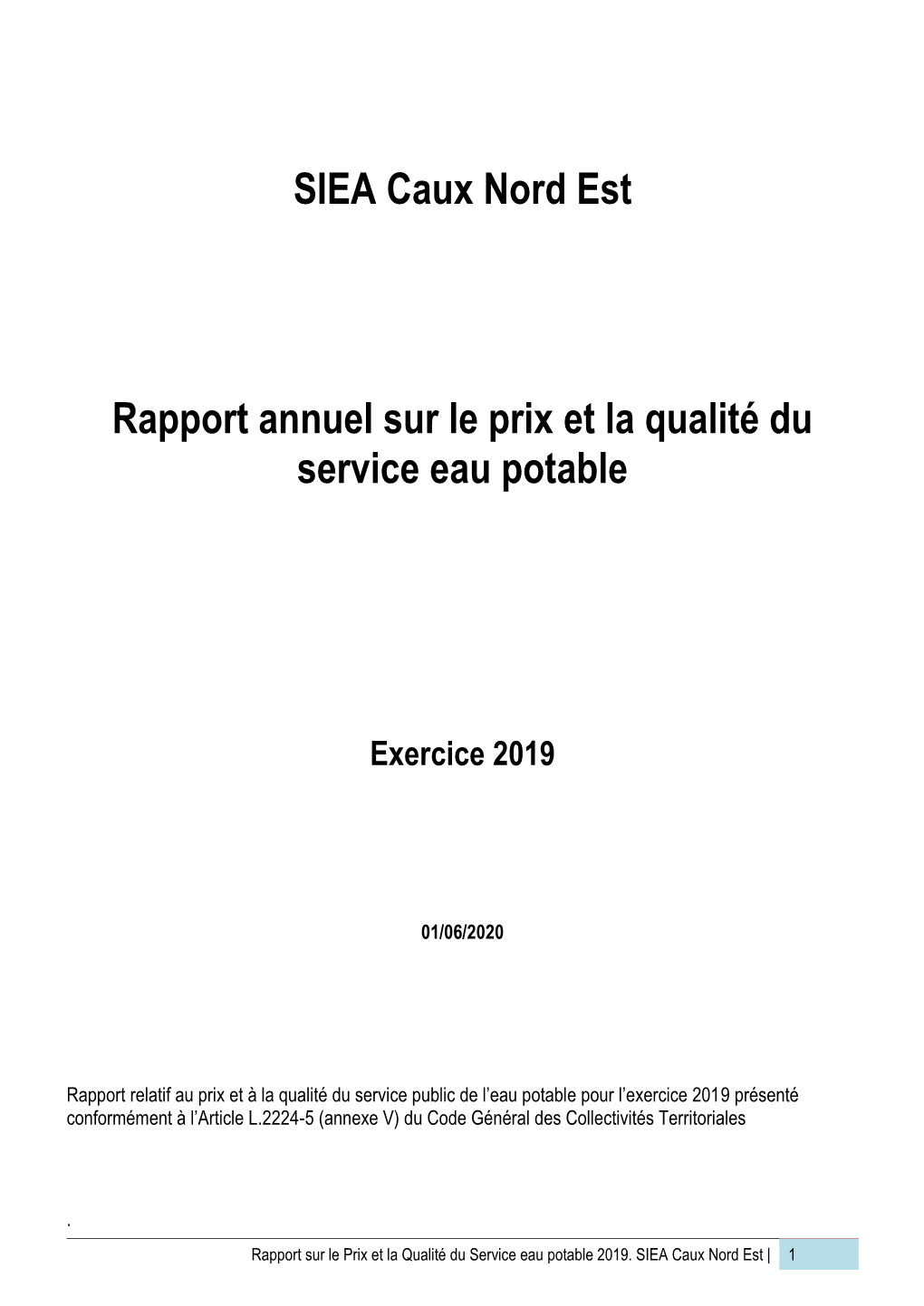 SIEA Caux Nord Est Rapport Annuel Sur Le Prix Et La Qualité Du Service Eau Potable