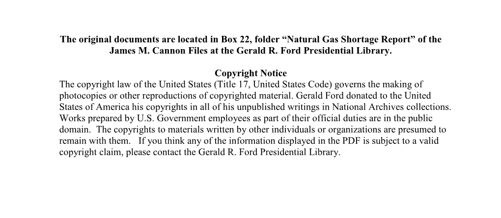 Natural Gas Shortage Report” of the James M