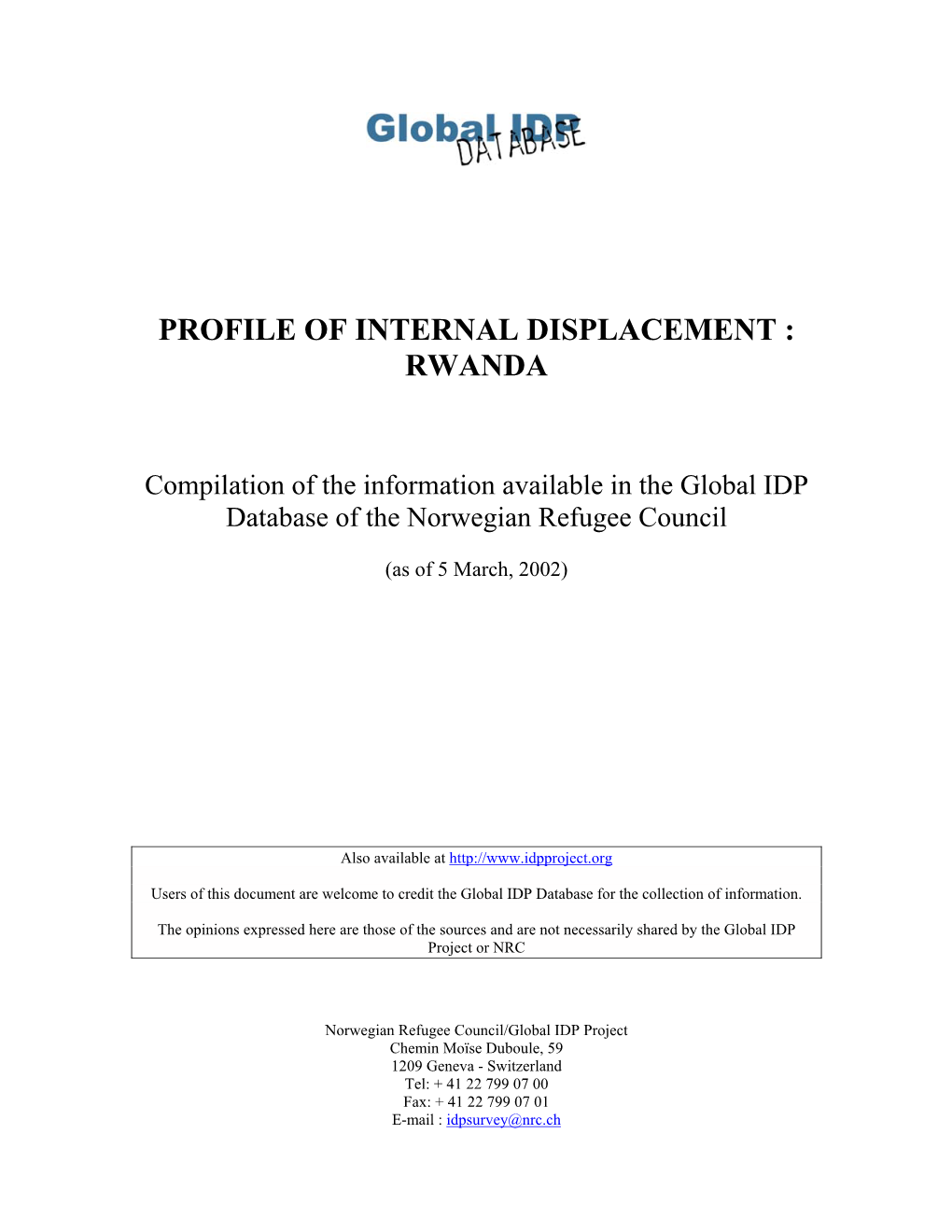 Profile of Internal Displacement : Rwanda