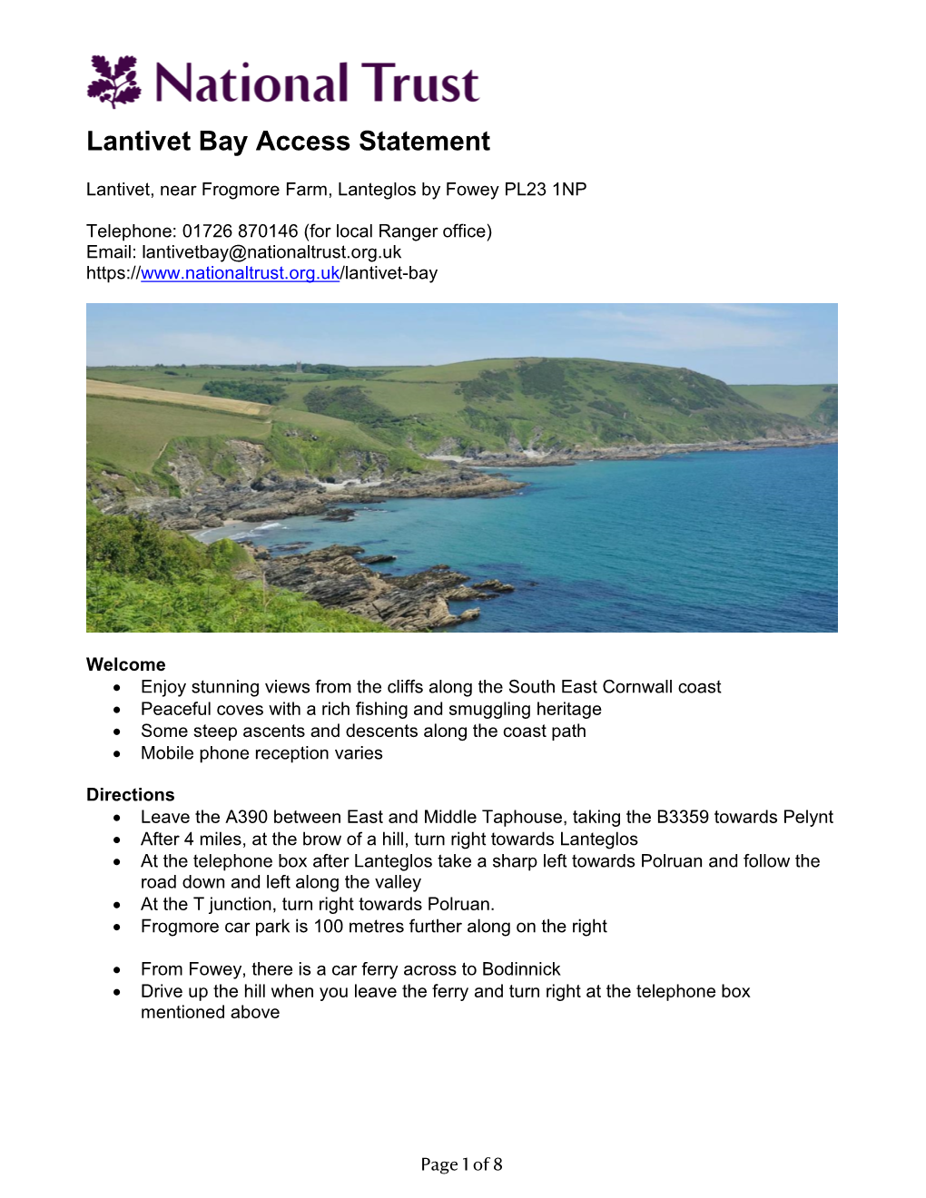 Lantivet Bay Access Statement