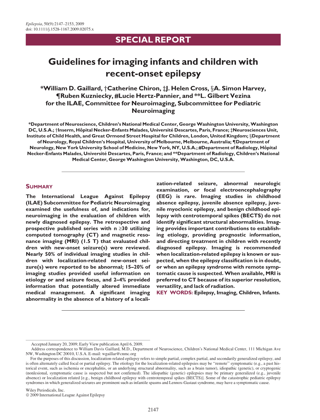 Guidelines for Imaging Infants and Children with Recent-Onset Epilepsy