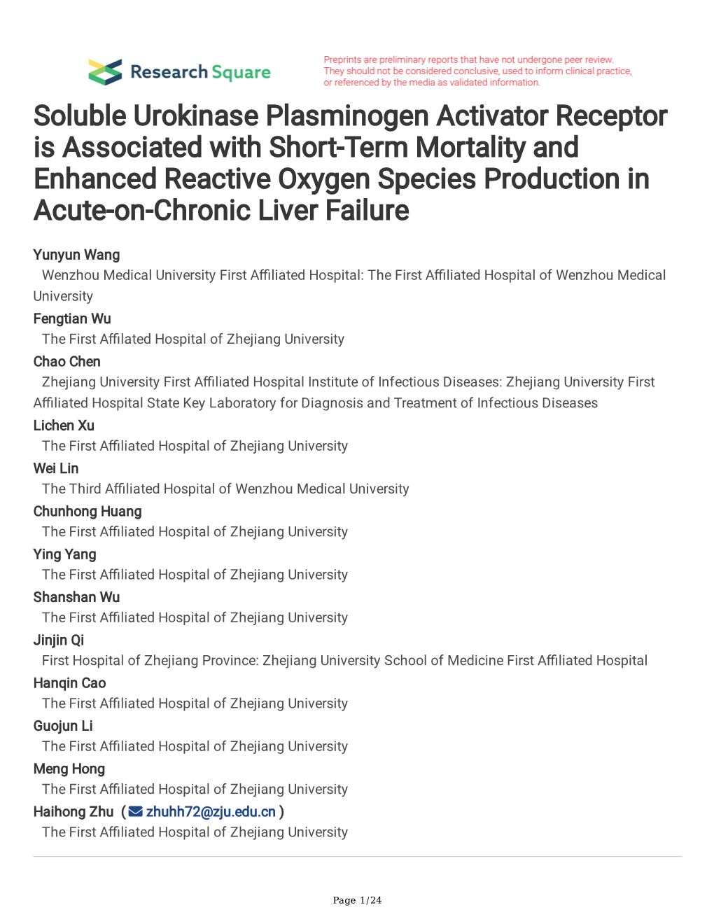 Soluble Urokinase Plasminogen Activator Receptor Is Associated with Short-Term Mortality and Enhanced Reactive Oxygen Species Pr