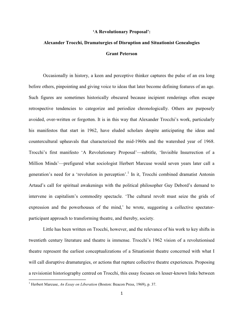 Alexander Trocchi, Dramaturgies of Disruption and Situationist Genealogies