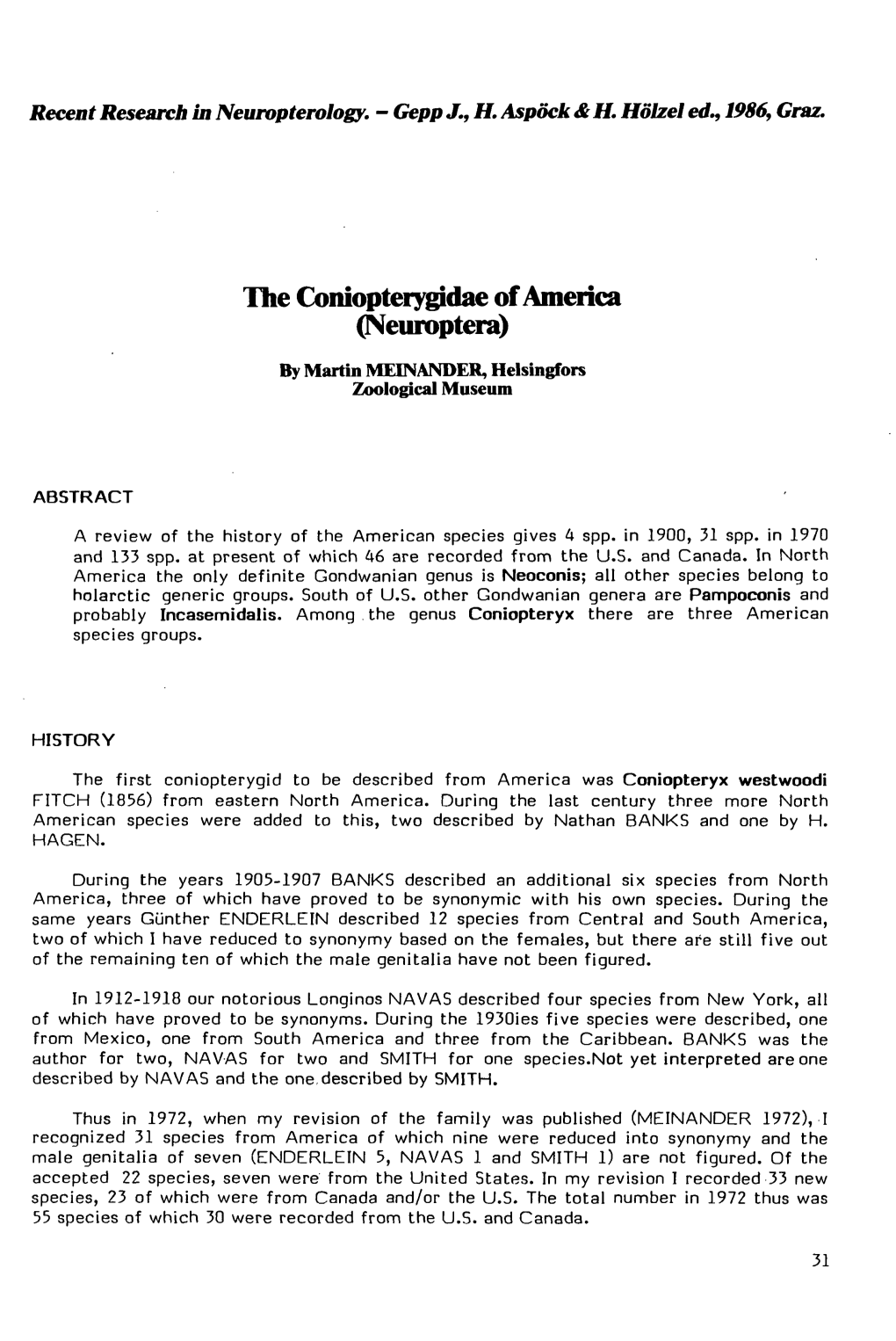 The Coniopterygjdae of America (Neuroptera)