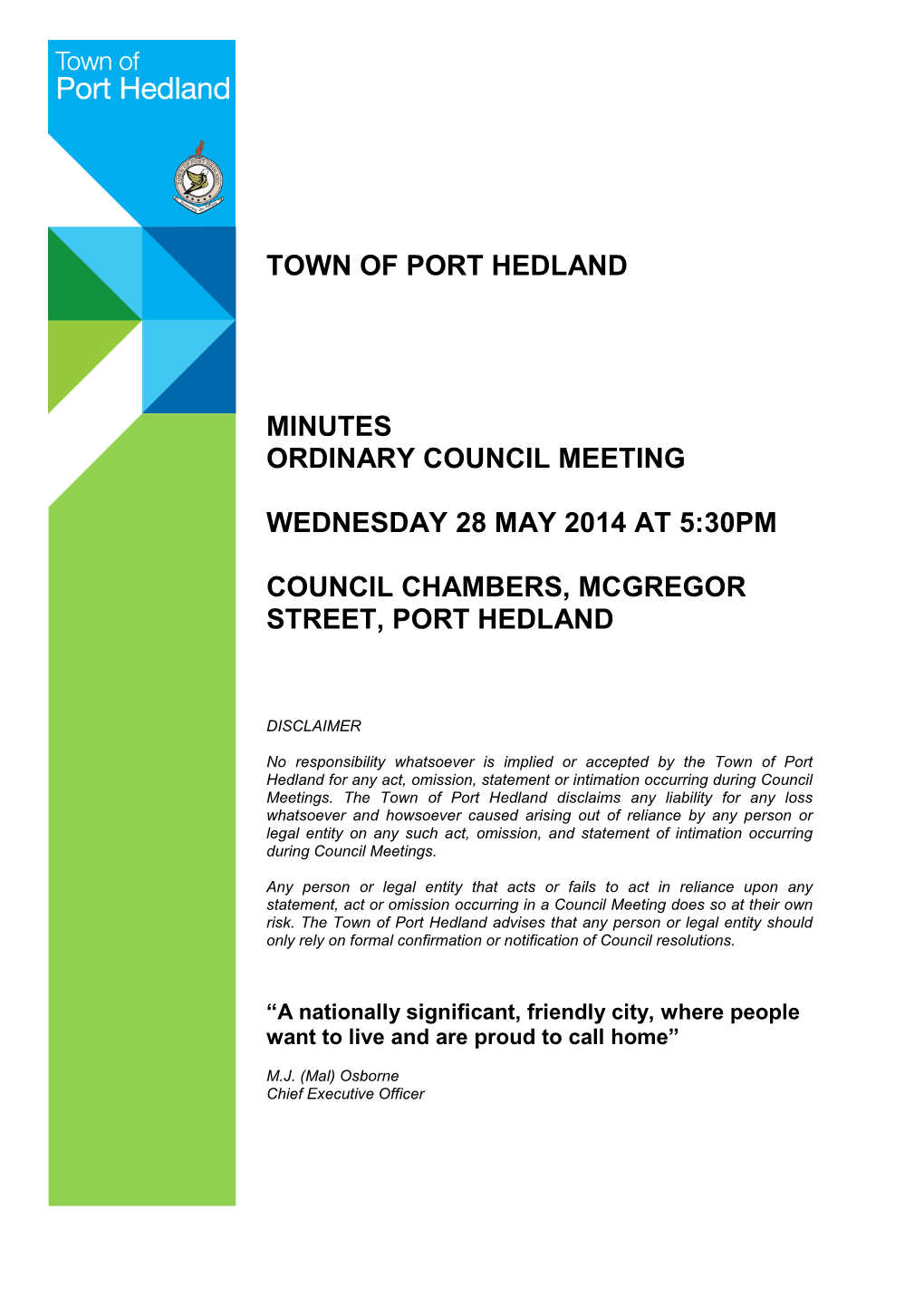 Town of Port Hedland Minutes Ordinary Council Meeting Wednesday 28 May