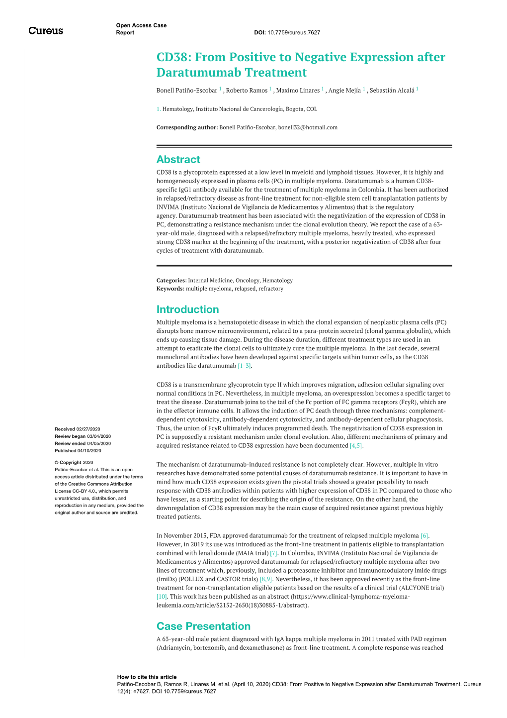 CD38: from Positive to Negative Expression After Daratumumab Treatment