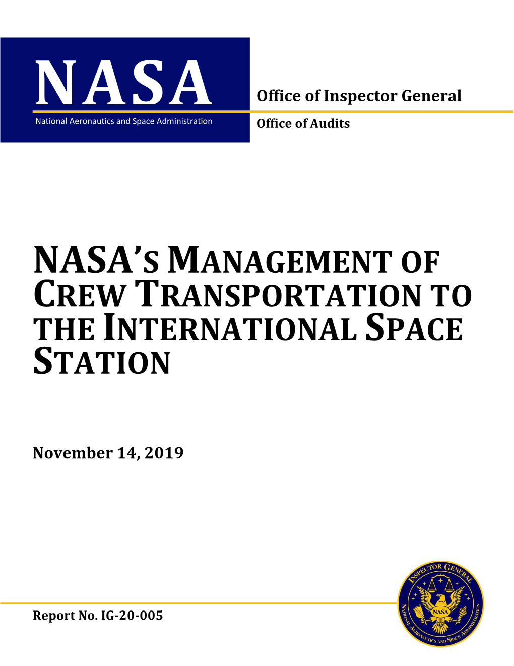 NASA's Management of Crew Transportation to the International