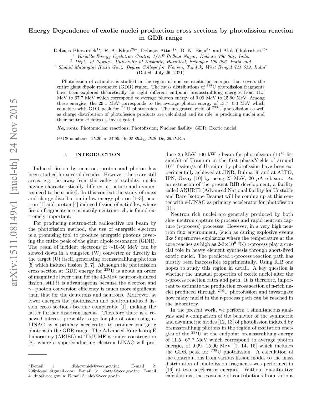 Energy Dependence of Exotic Nuclei Production Cross Sections by Photonuclear Reaction in the GDR Range