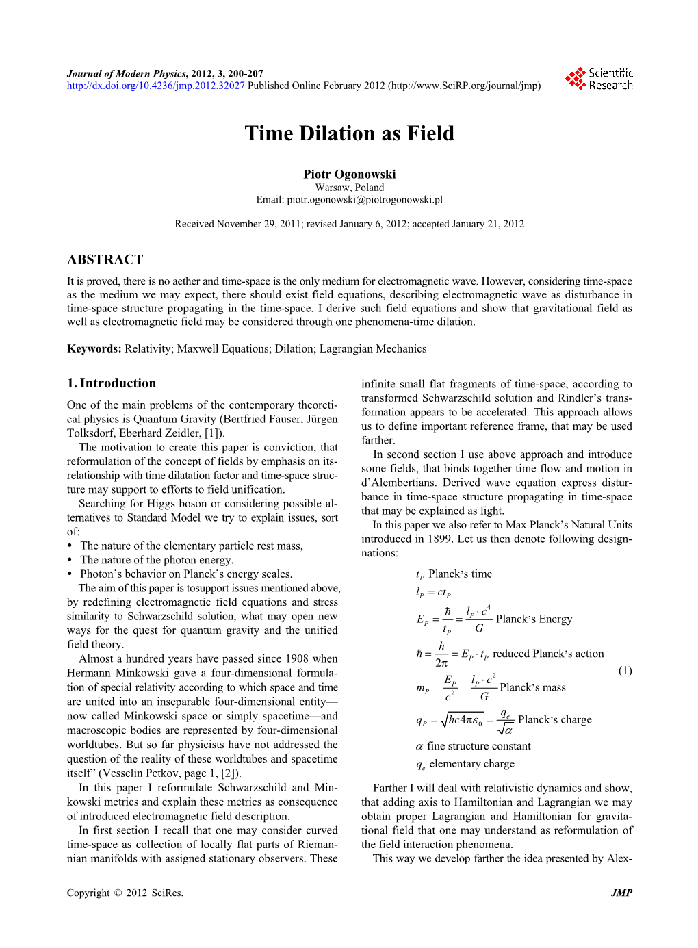 Time Dilation As Field