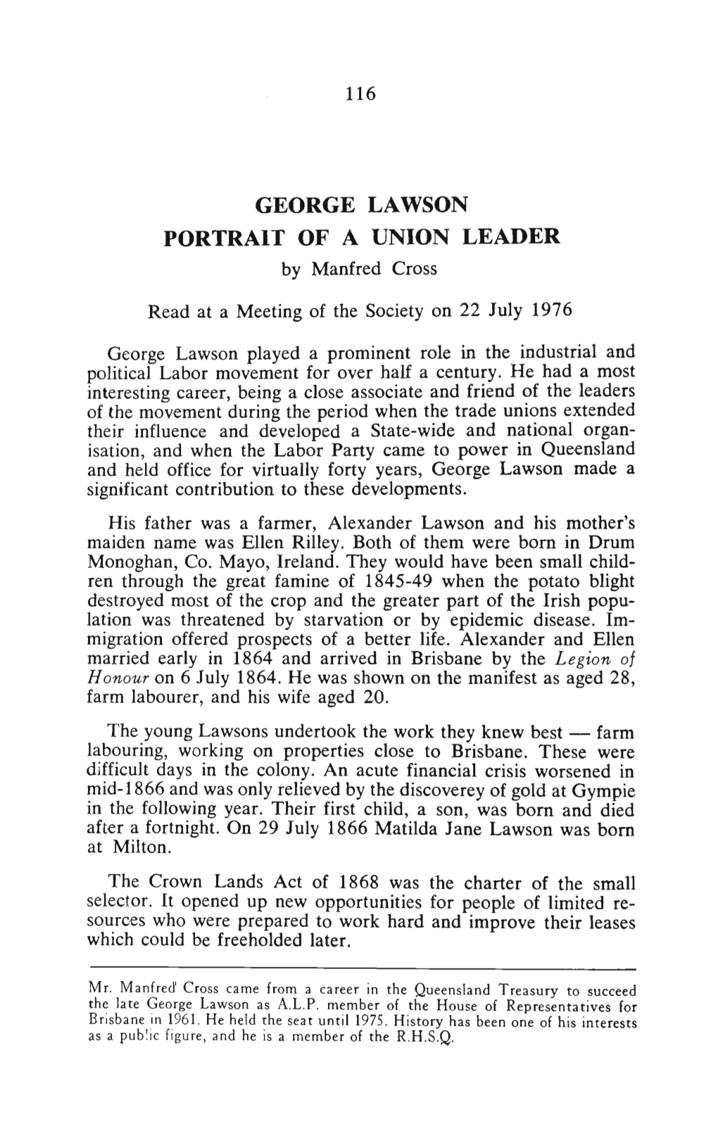 GEORGE LAWSON PORTRAIT of a UNION LEADER by Manfred Cross