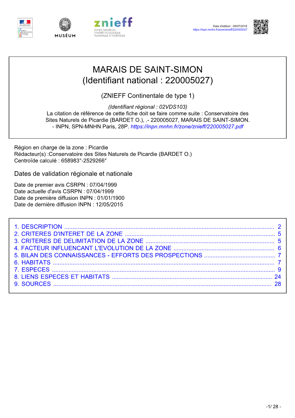 MARAIS DE SAINT-SIMON (Identifiant National : 220005027)