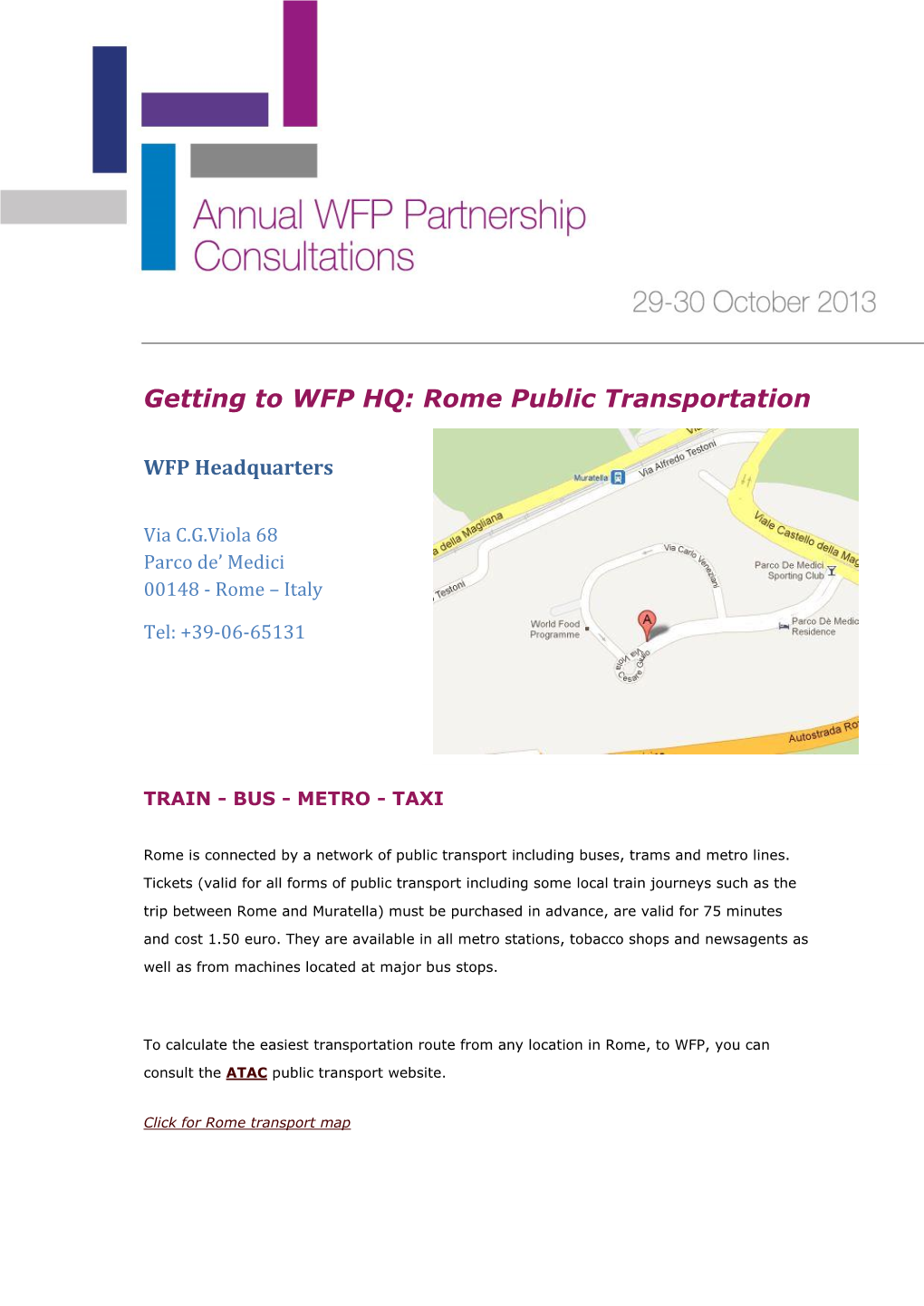 Getting to WFP HQ: Rome Public Transportation