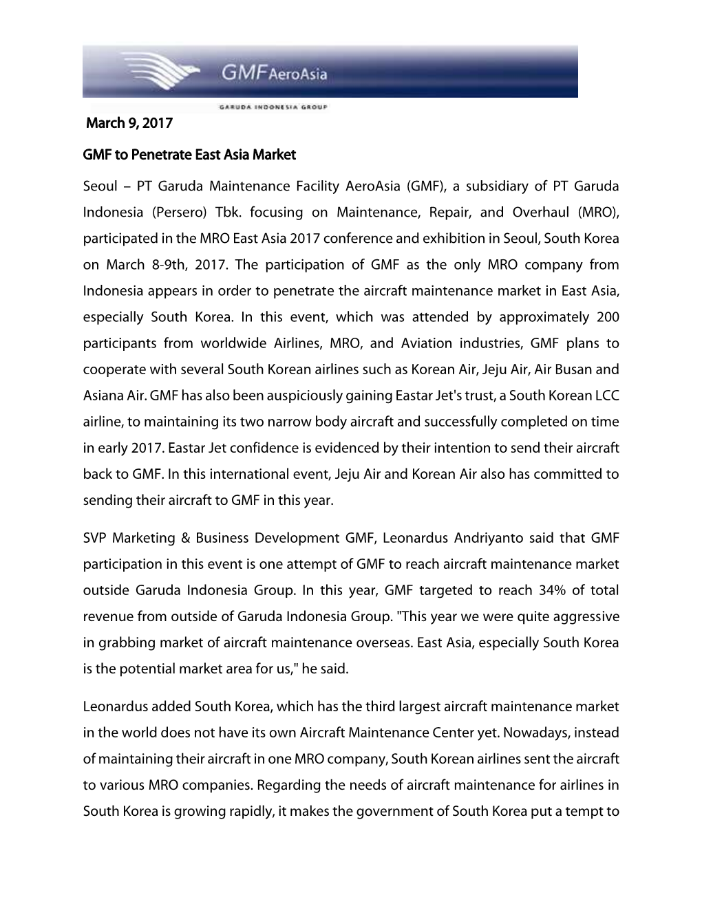 March 9, 2017 GMF to Penetrate East Asia Market Seoul