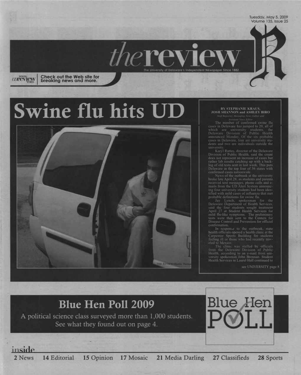 Blue Hen Poll 2009 Bue Len a Political Science Class Surveyed More Than 1, 000 Students