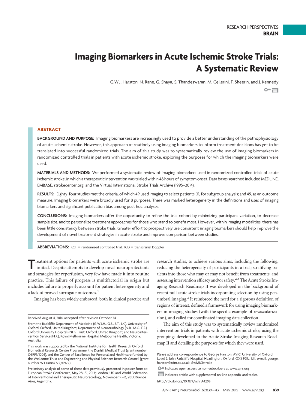 Imaging Biomarkers in Acute Ischemic Stroke Trials: a Systematic Review