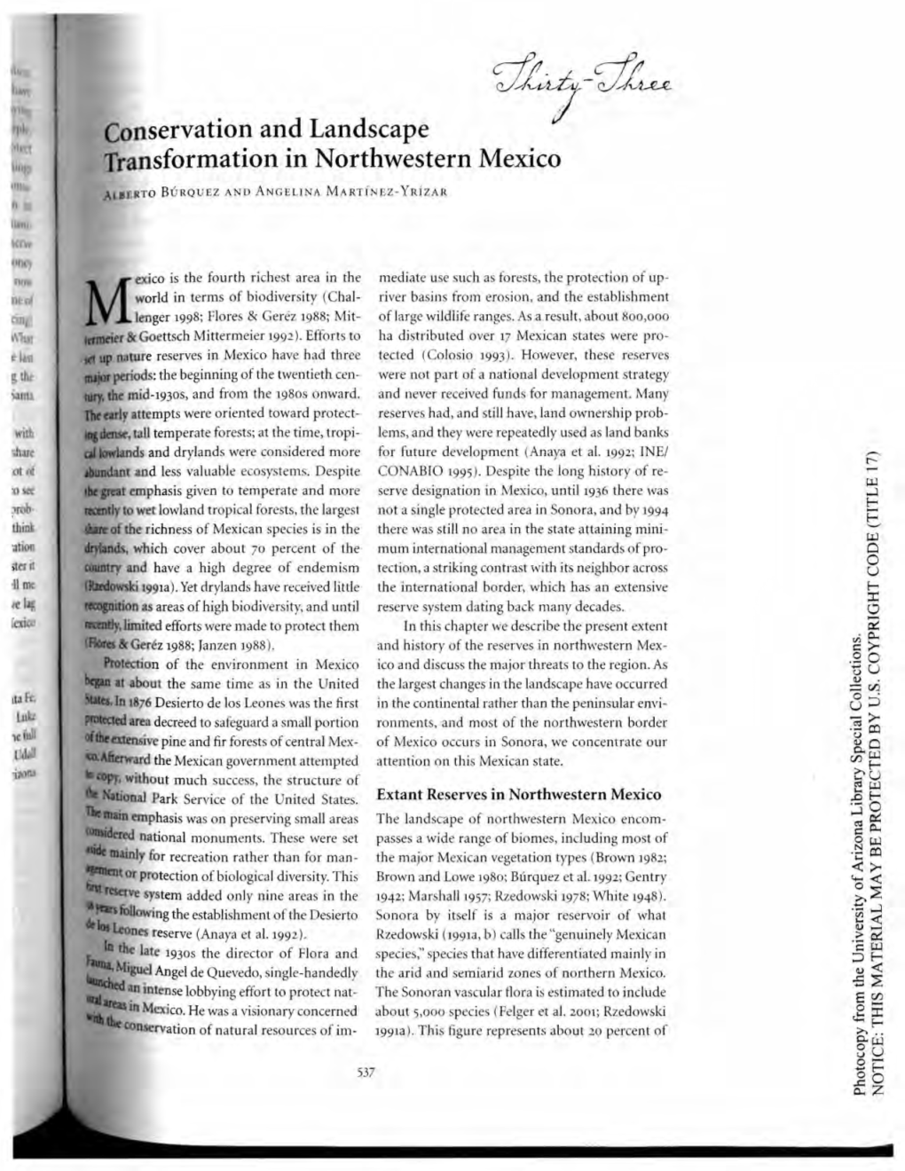 Conservation and Landscape Transformation in Northwestern ~1Exico