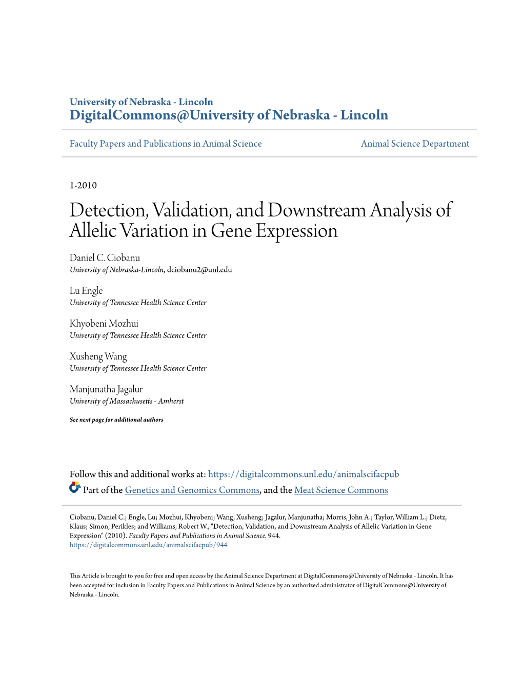 Detection, Validation, and Downstream Analysis of Allelic Variation in Gene Expression Daniel C