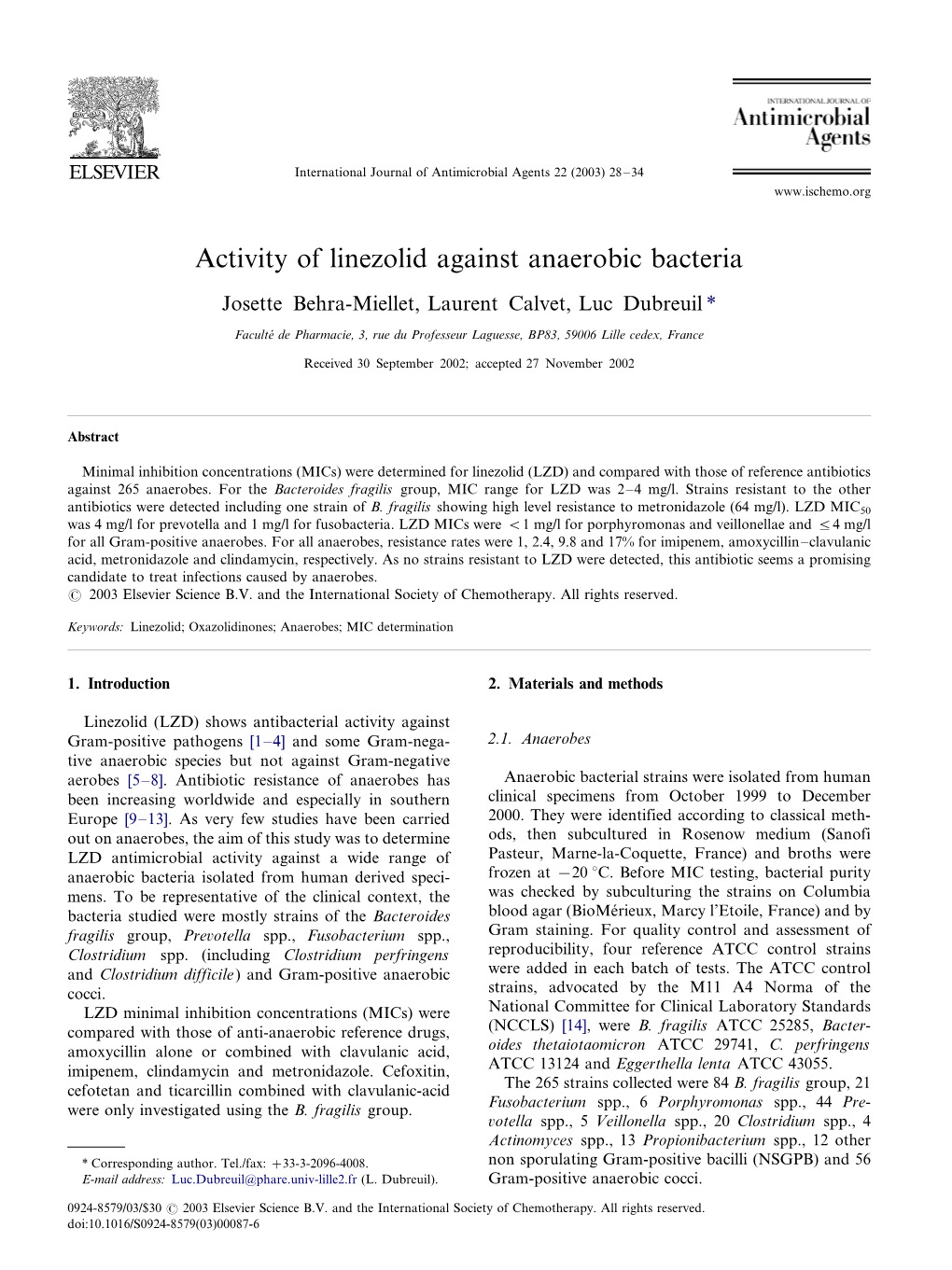 Activity of Linezolid Against Anaerobic Bacteria