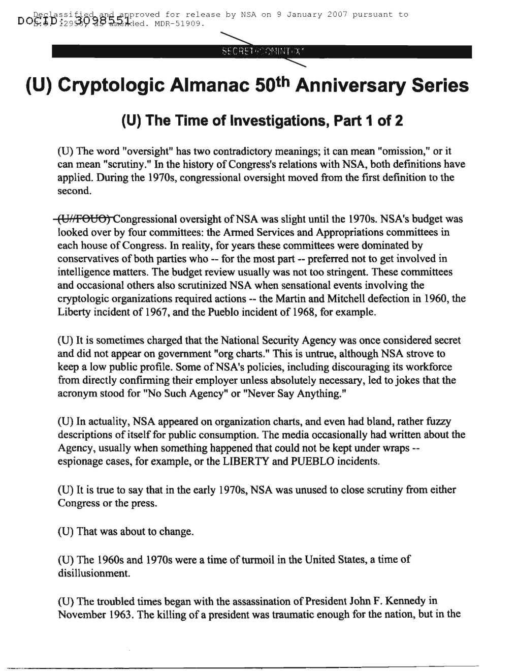 (U) Cryptologic Almanac Soth Anniversary Series