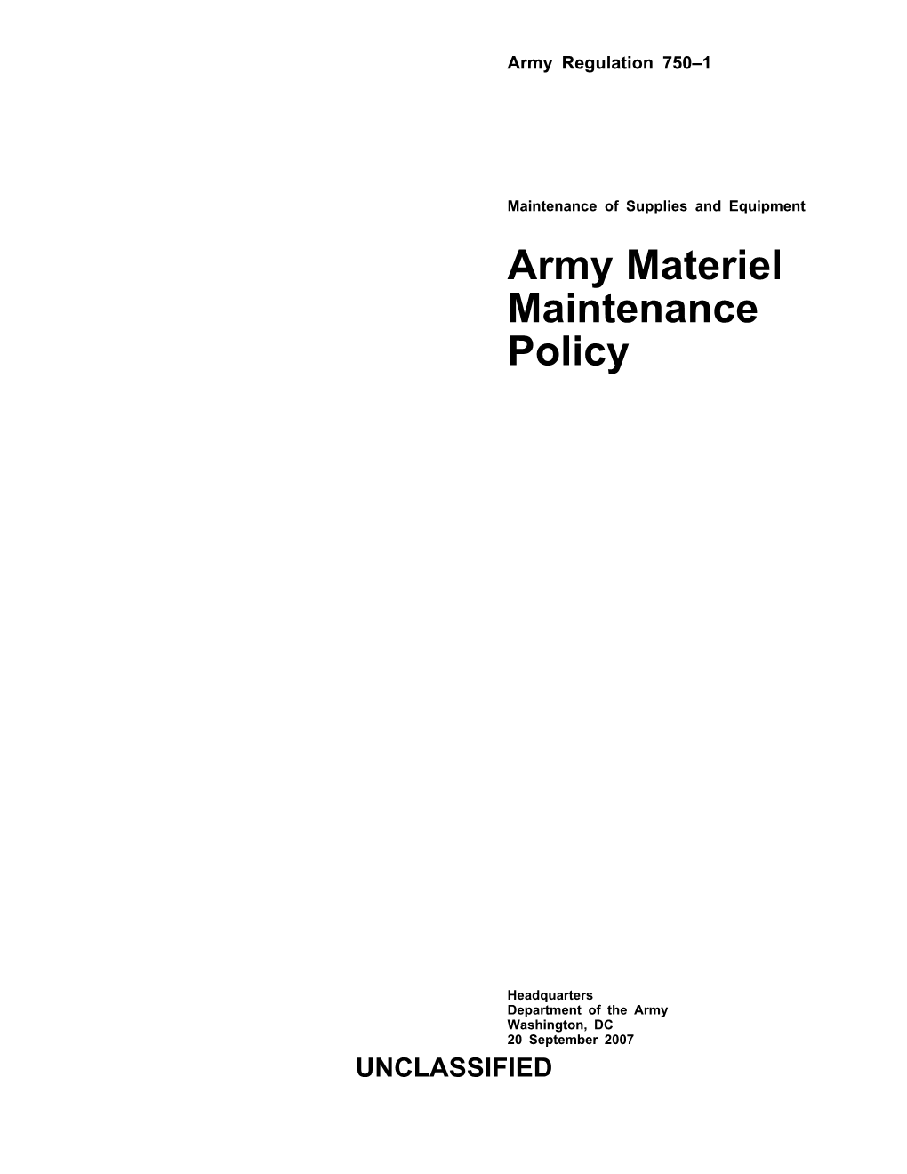 Army Materiel Maintenance Policy