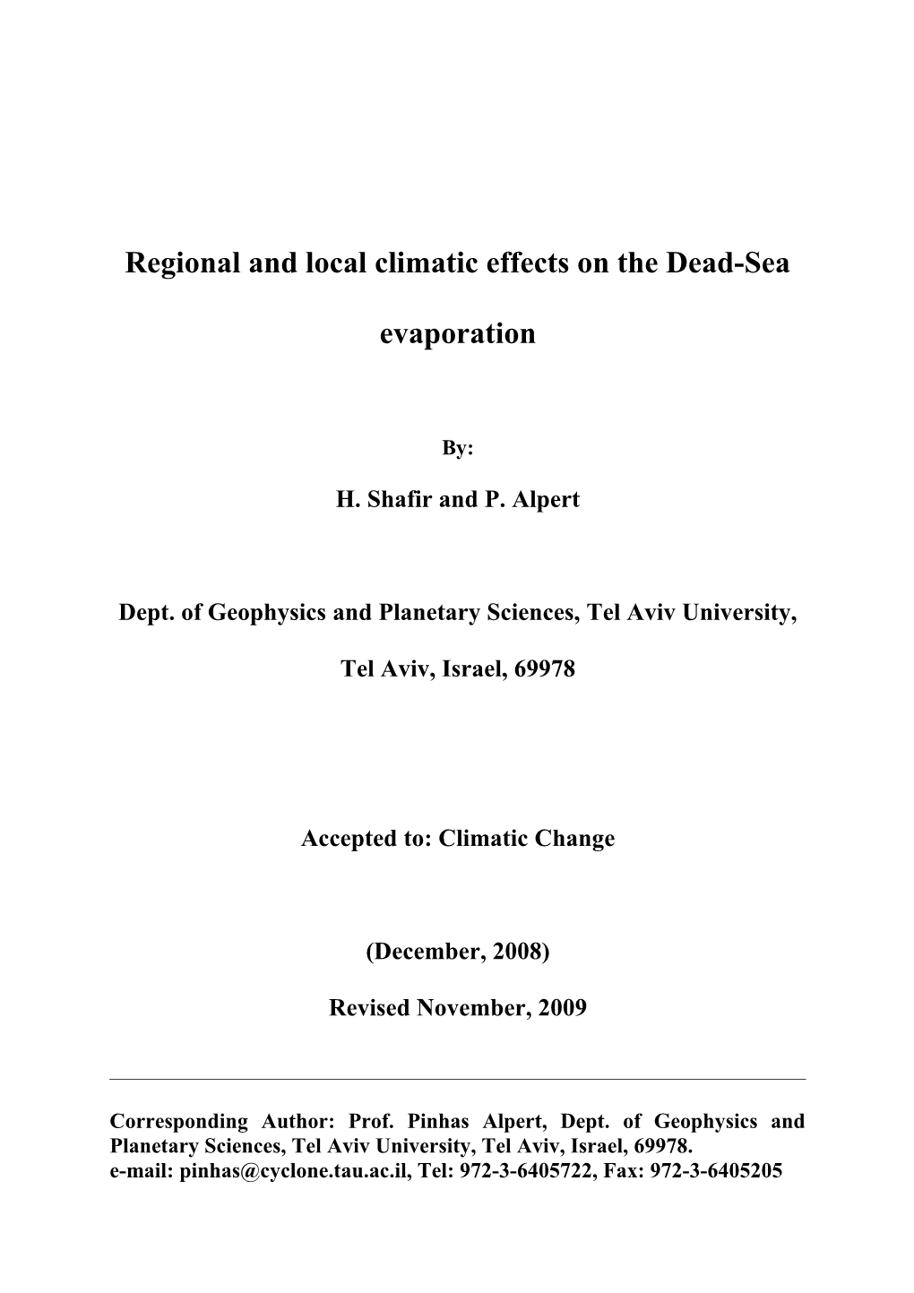 Evaporation at the Dead-Sea in the Different Synoptic Systems and Its Relation to Global