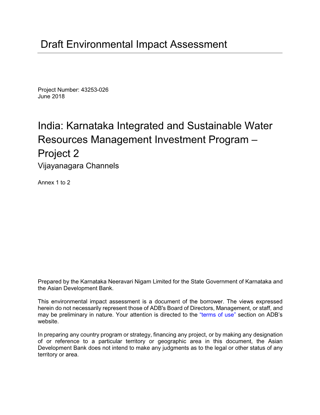 India: Karnataka Integrated and Sustainable Water Resources Management Investment Program – Project 2 Vijayanagara Channels