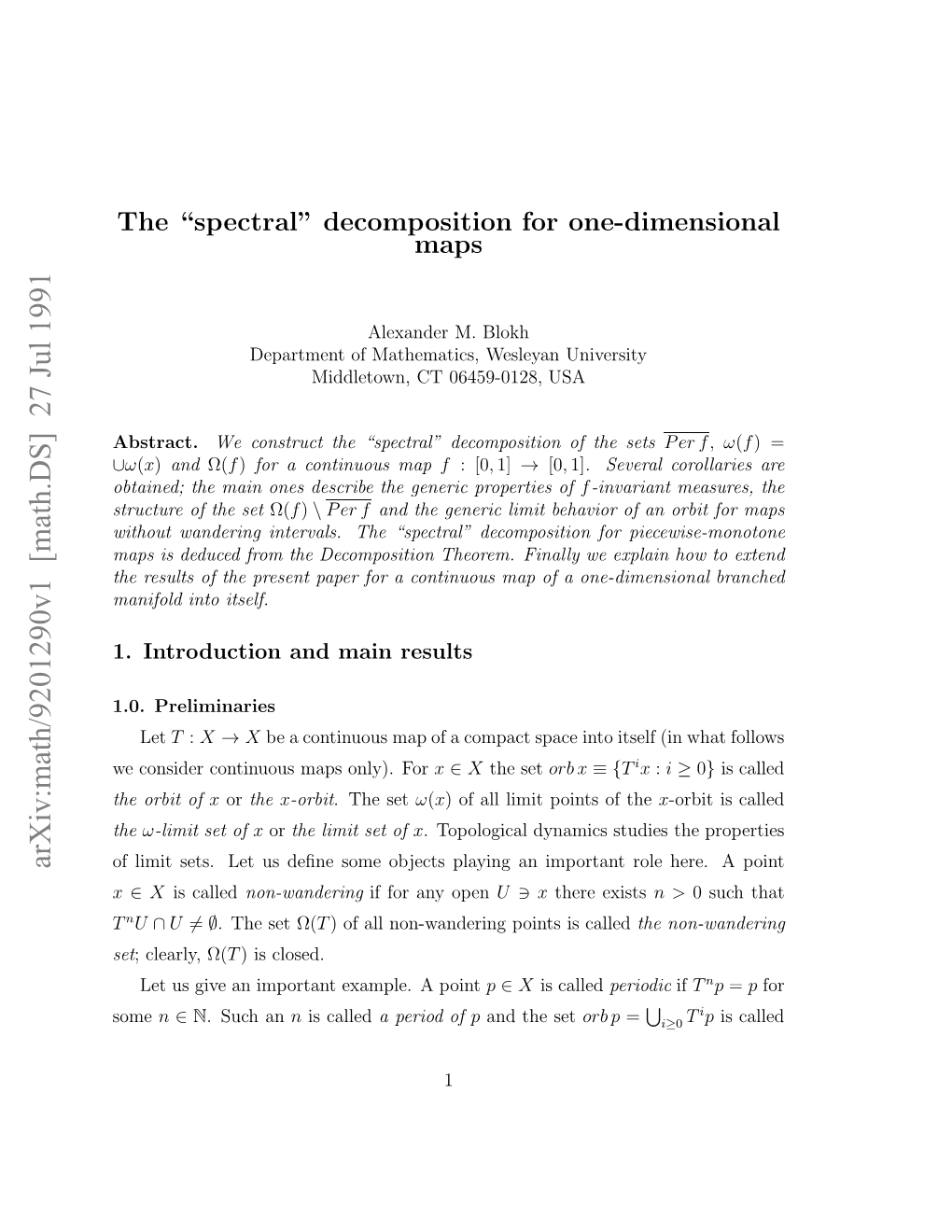 The" Spectral" Decomposition for One-Dimensional Maps