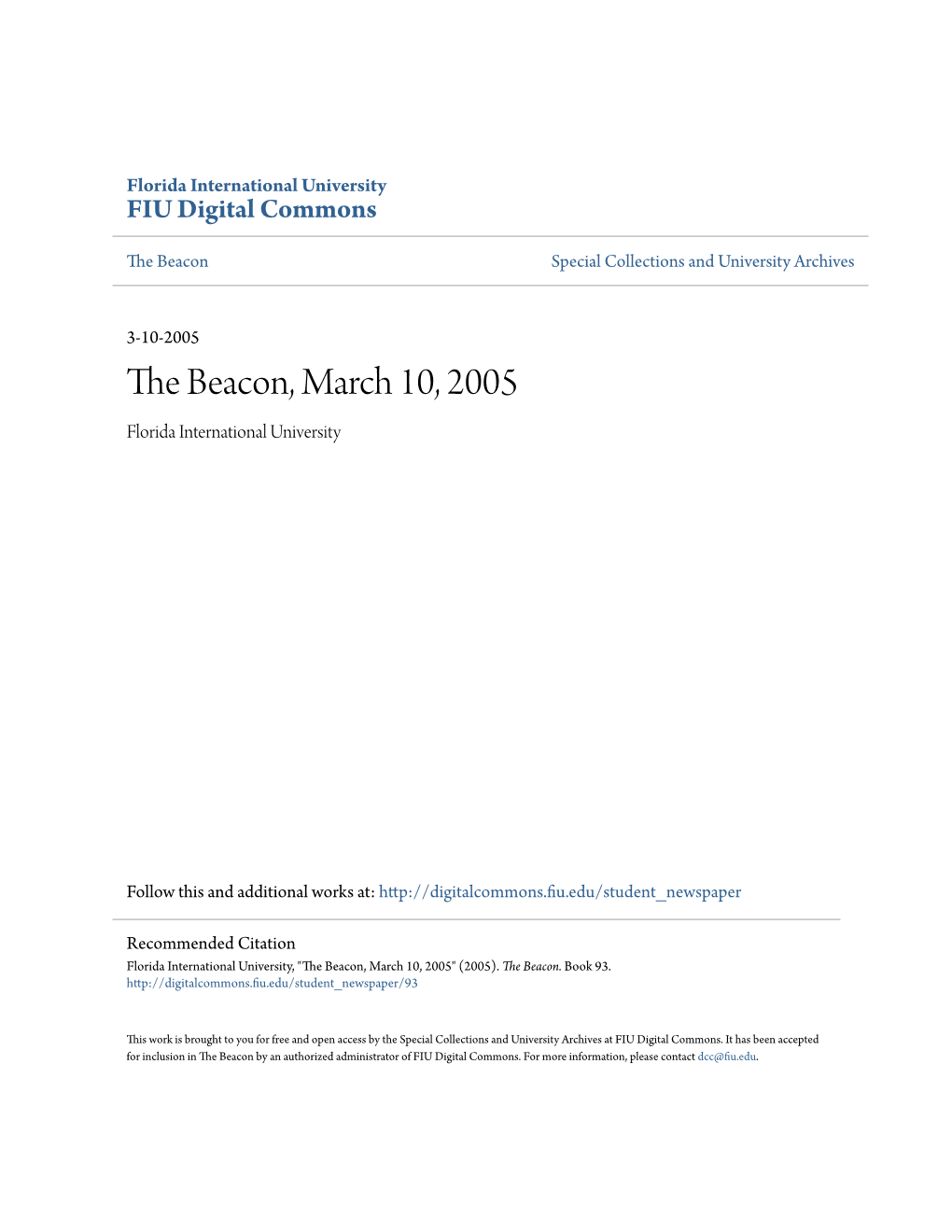 The Beacon, March 10, 2005 Florida International University