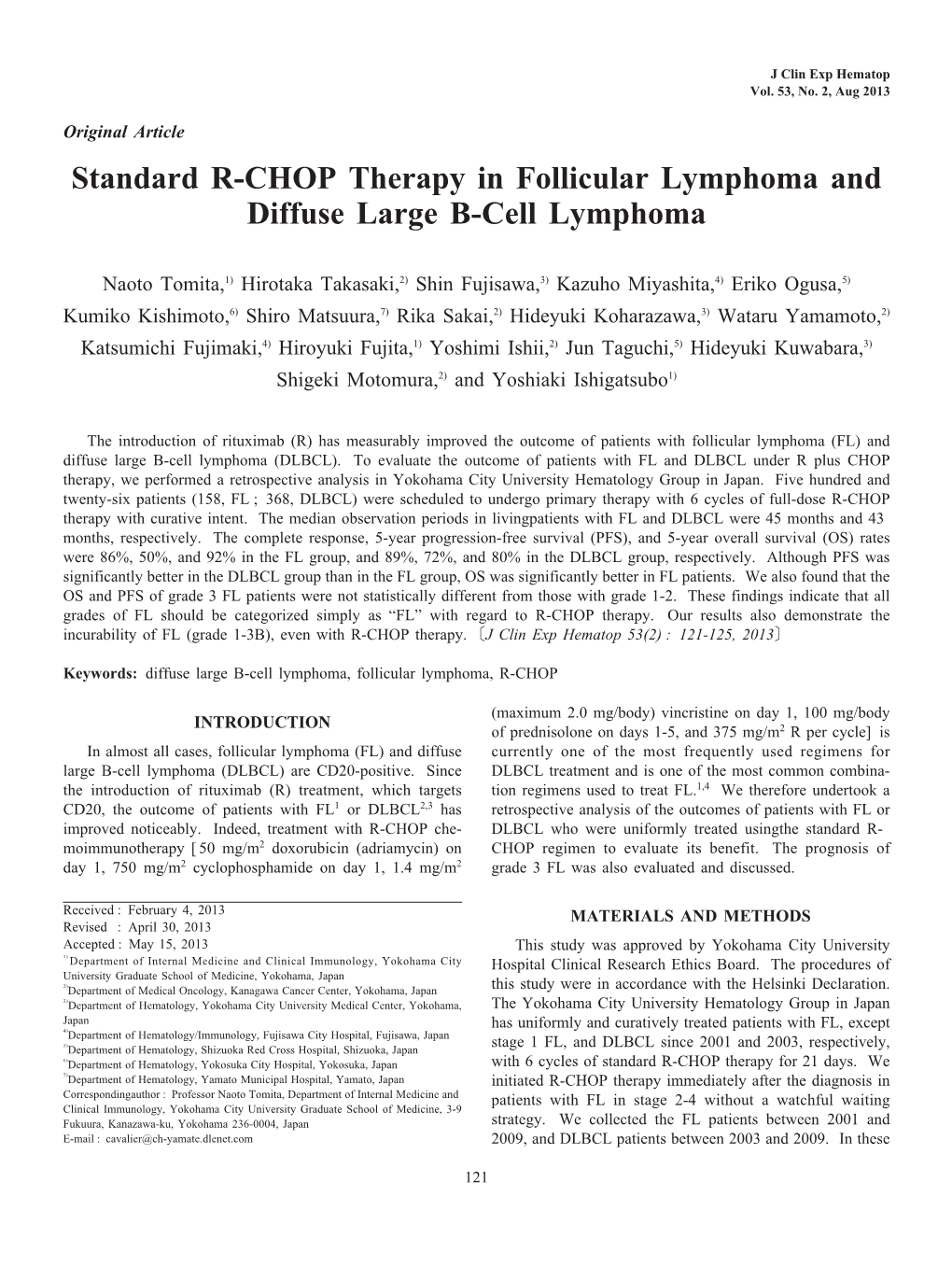 Standard R-CHOP Therapy in Follicular Lymphoma and Diffuse Large B-Cell Lymphoma