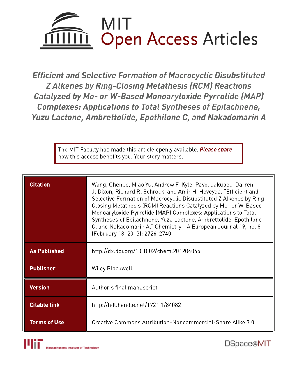 Efficient and Selective Formation of Macrocyclic Disubstituted