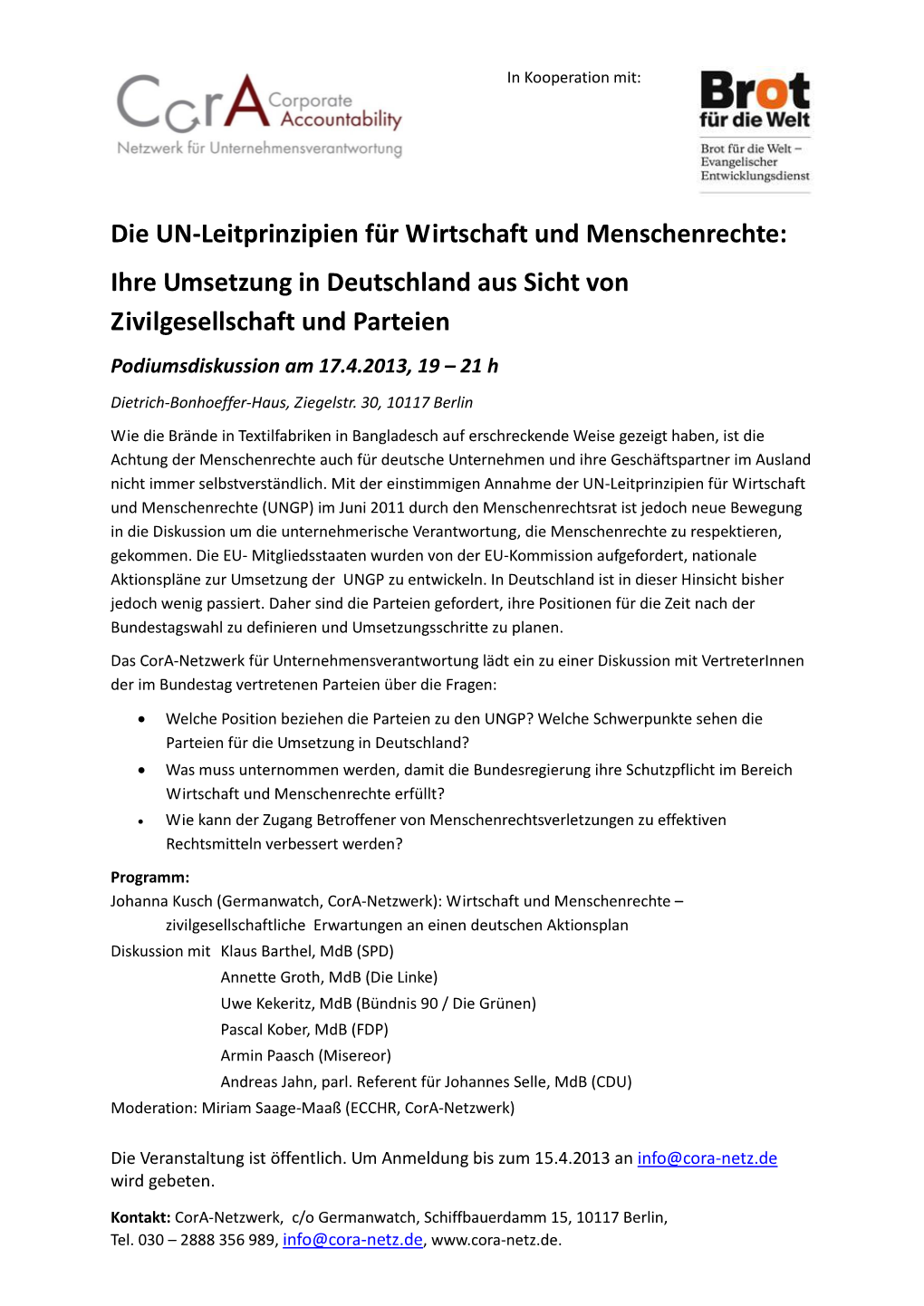 Die UN-Leitprinzipien Für Wirtschaft Und Menschenrechte: Ihre Umsetzung in Deutschland Aus Sicht Von Zivilgesellschaft Und Parteien