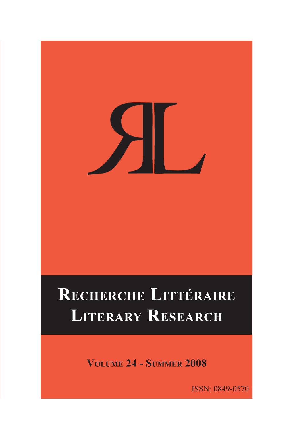 Recherche Littéraire Literary Research R L / 8