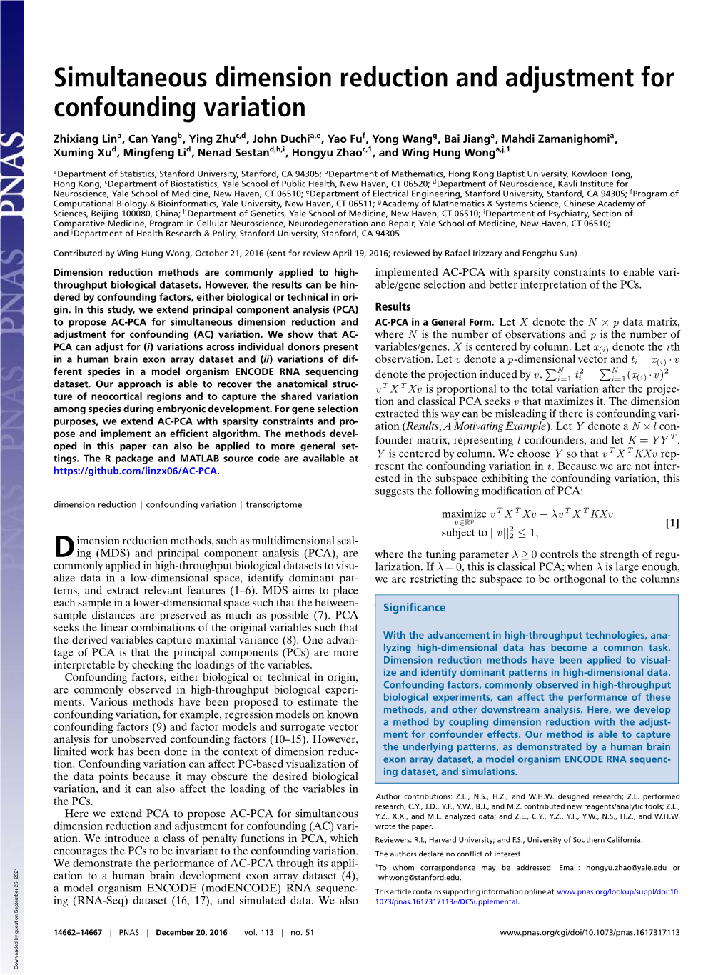 Simultaneous Dimension Reduction and Adjustment for Confounding Variation