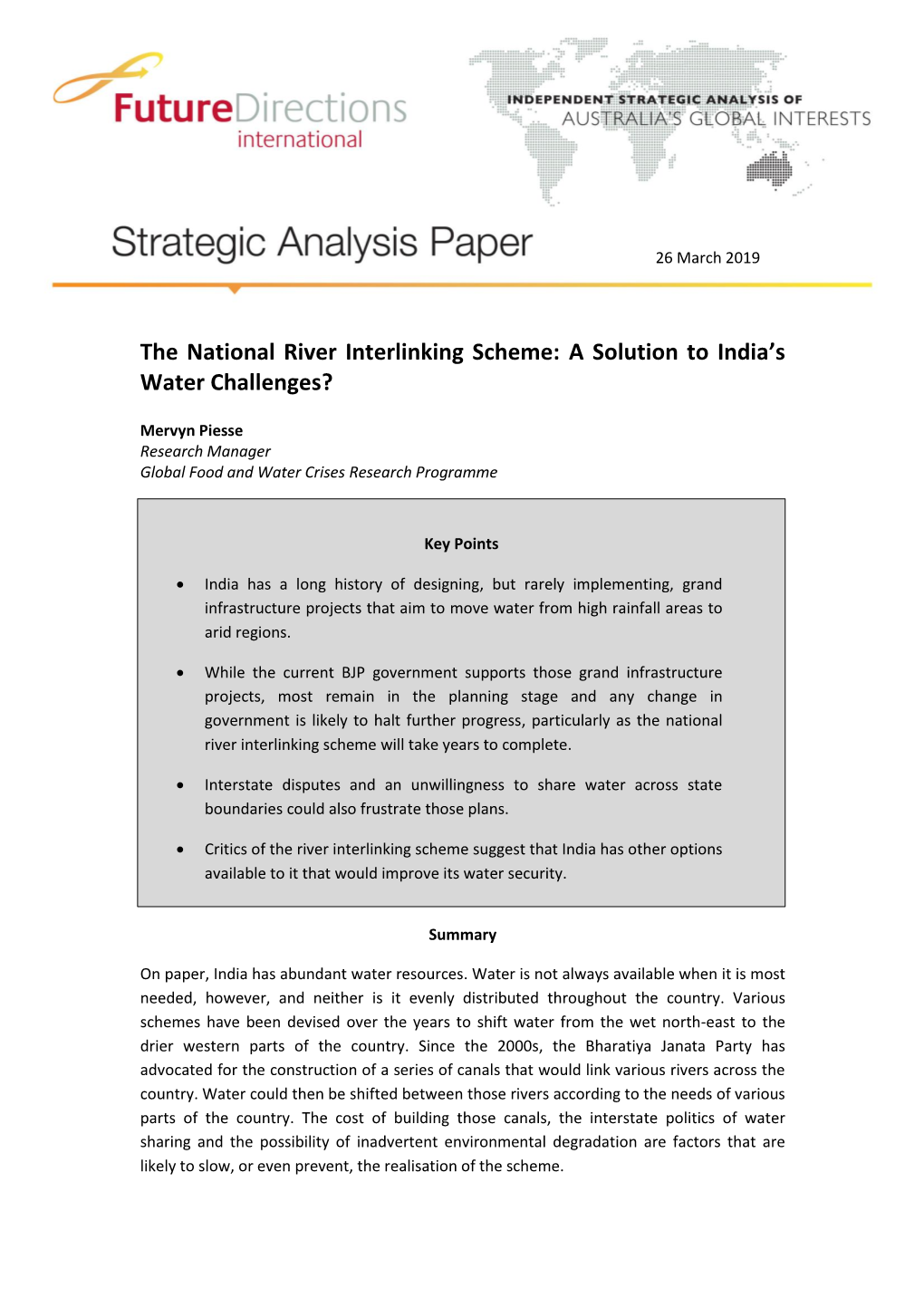 The National River Interlinking Scheme: a Solution to India’S Water Challenges?