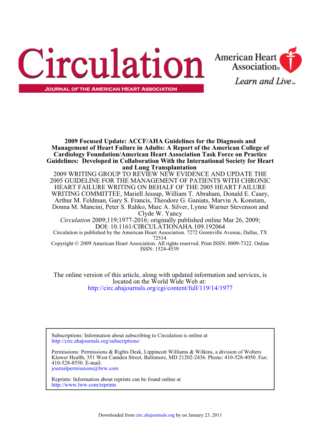 American Heart Associations Guideline for Diagnosis and Management of Heart Failure