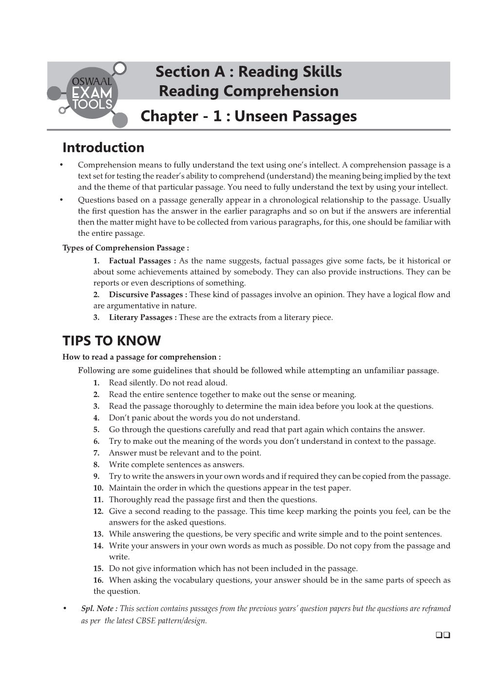 Reading Skills Reading Comprehension Chapter - 1 : Unseen Passages