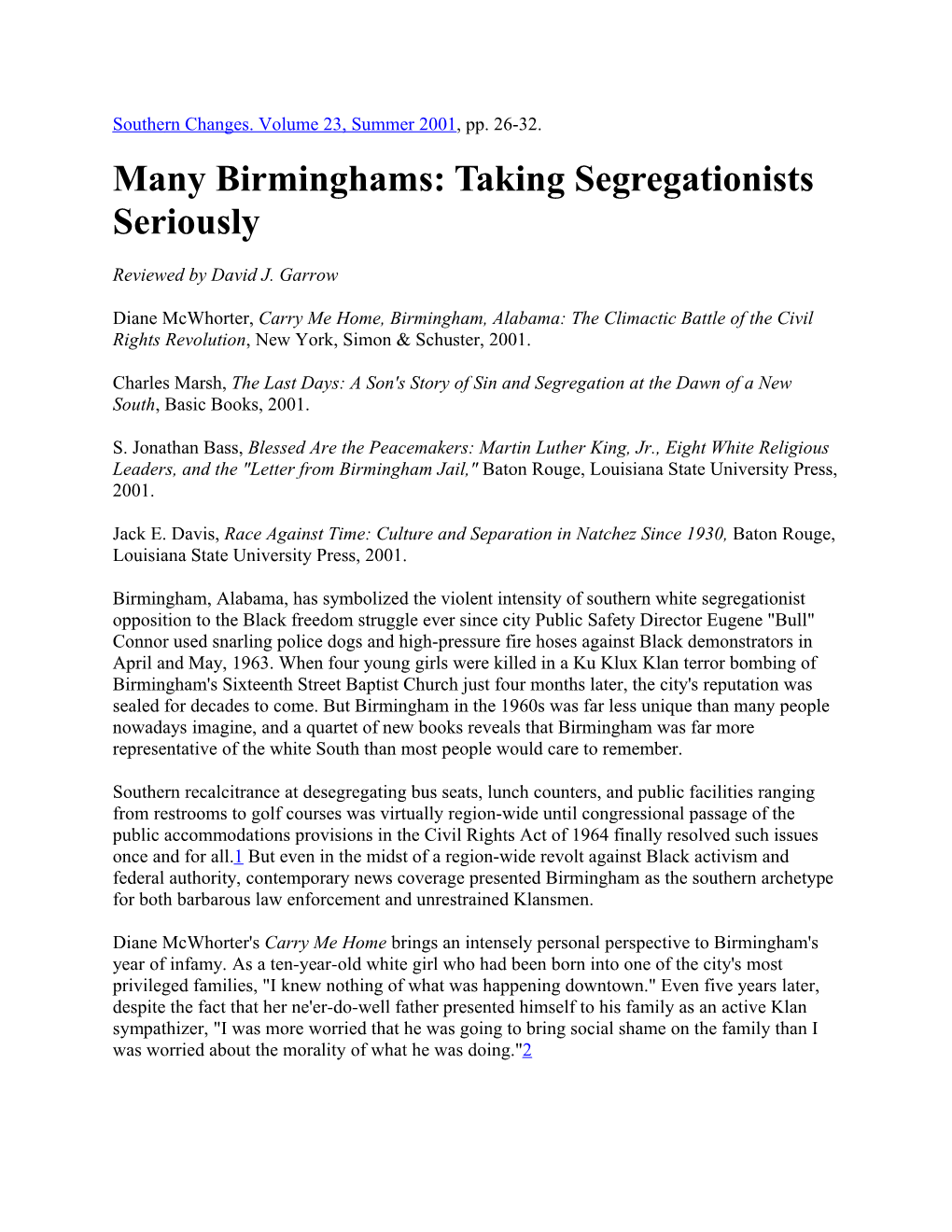 Many Birminghams: Taking Segregationists Seriously