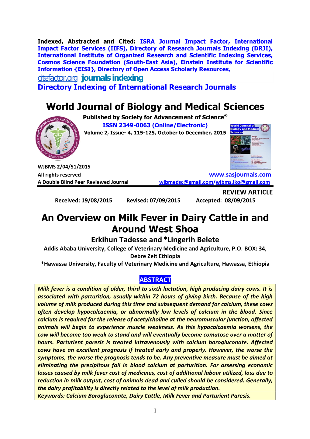 World Journal of Biology and Medical Sciences an Overview on Milk