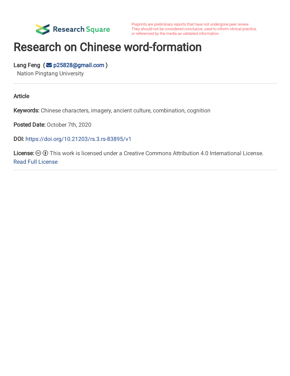 Research on Chinese Word-Formation