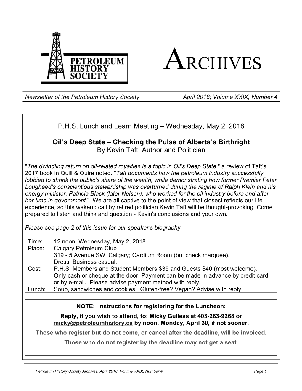 Archives Newsletter April 2018