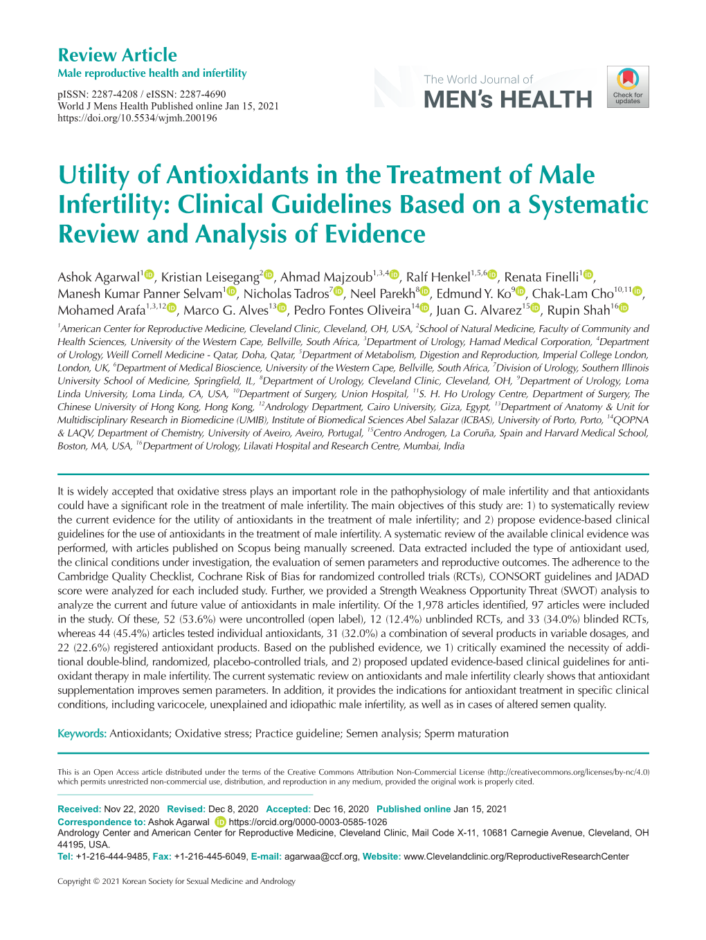 Utility of Antioxidants in the Treatment of Male Infertility: Clinical Guidelines Based on a Systematic Review and Analysis of Evidence