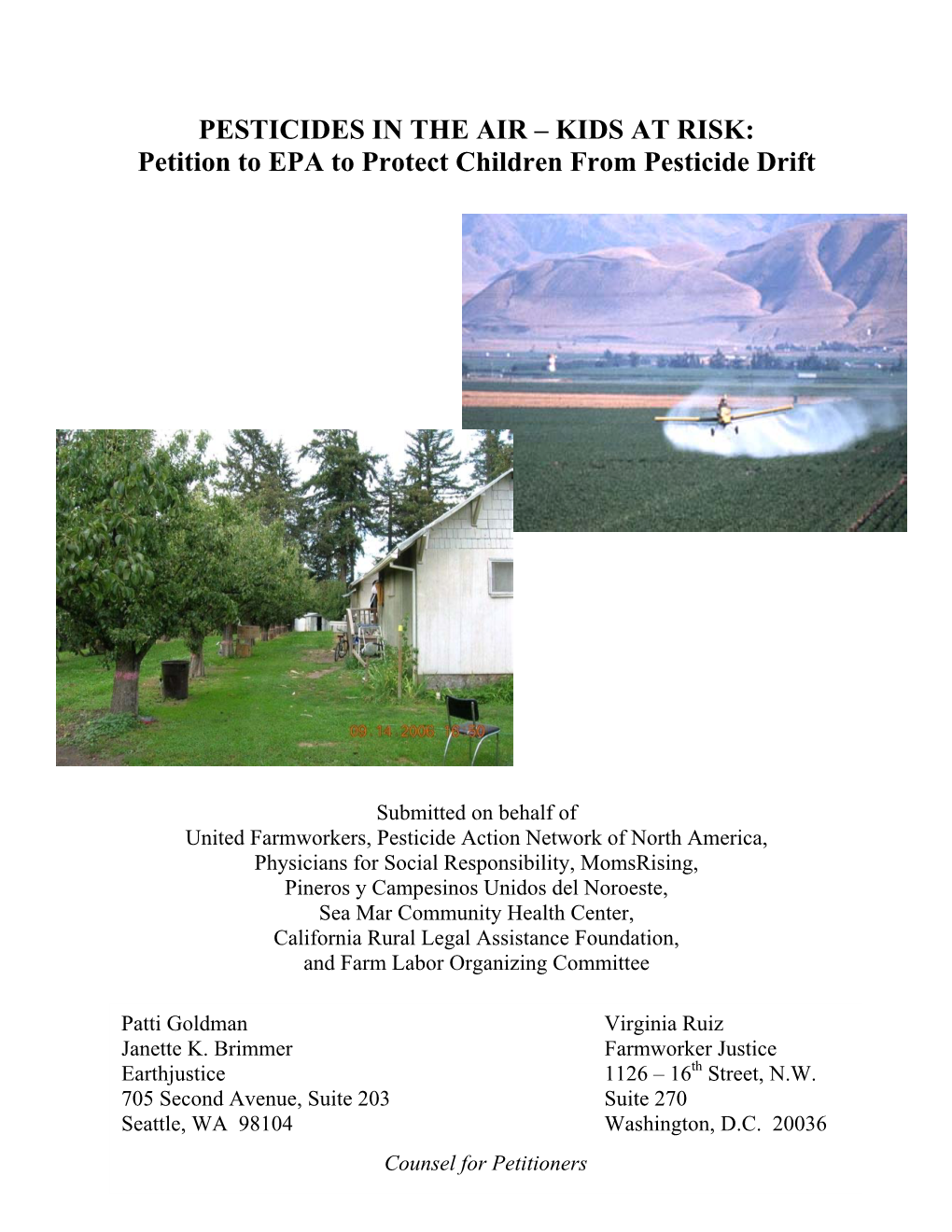 KIDS at RISK: Petition to EPA to Protect Children from Pesticide Drift