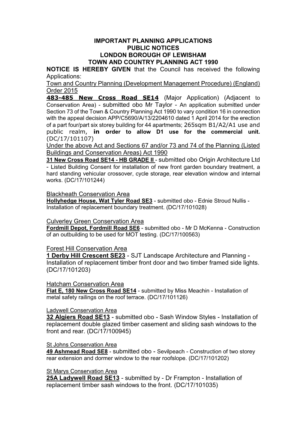 Important Planning Applications Public Notices